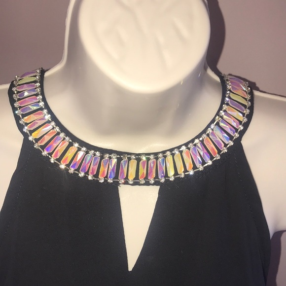 Chiffon Poly Top Black Stoned Choker Sleeveless S - Picture 2 of 5